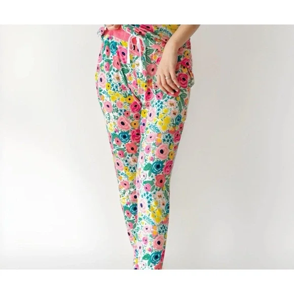 Little Sleepies Secret Garden Pink Floral Pajama Pants Lunaluxe Sz M Bamboo Pjs - Picture 2 of 8
